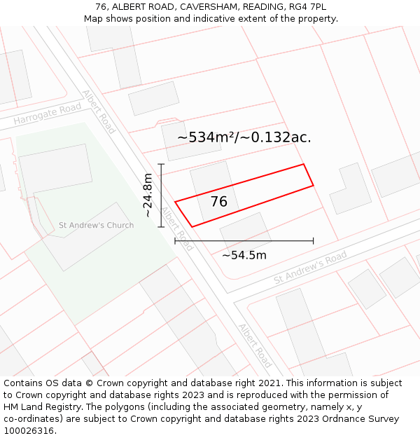 76, ALBERT ROAD, CAVERSHAM, READING, RG4 7PL: Plot and title map