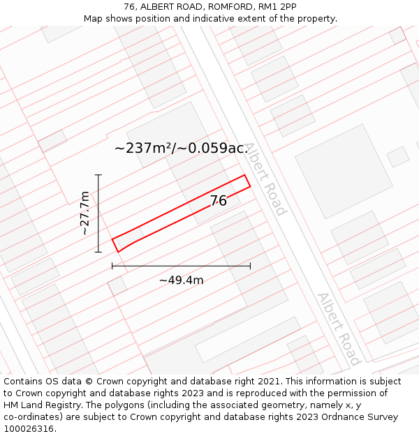 76, ALBERT ROAD, ROMFORD, RM1 2PP: Plot and title map