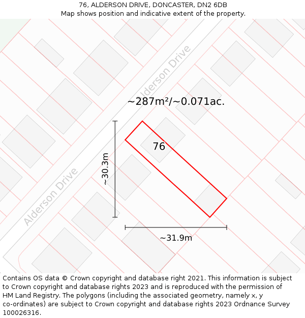 76, ALDERSON DRIVE, DONCASTER, DN2 6DB: Plot and title map