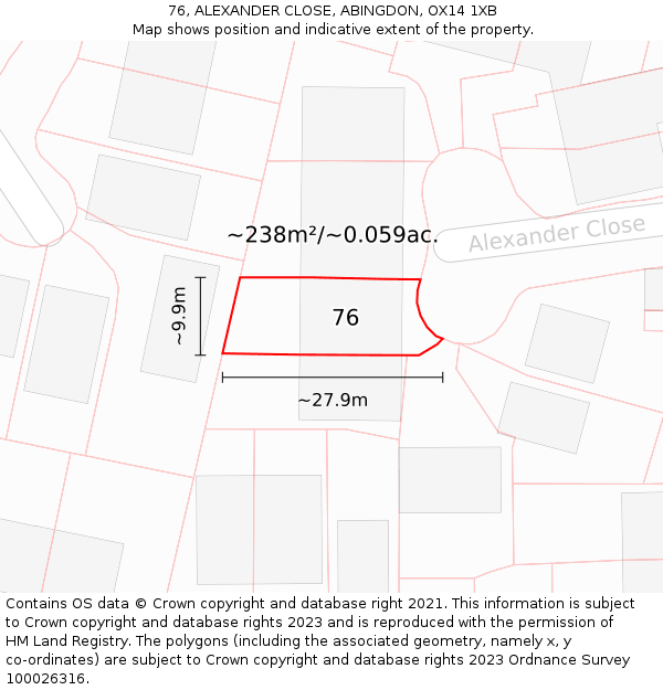 76, ALEXANDER CLOSE, ABINGDON, OX14 1XB: Plot and title map