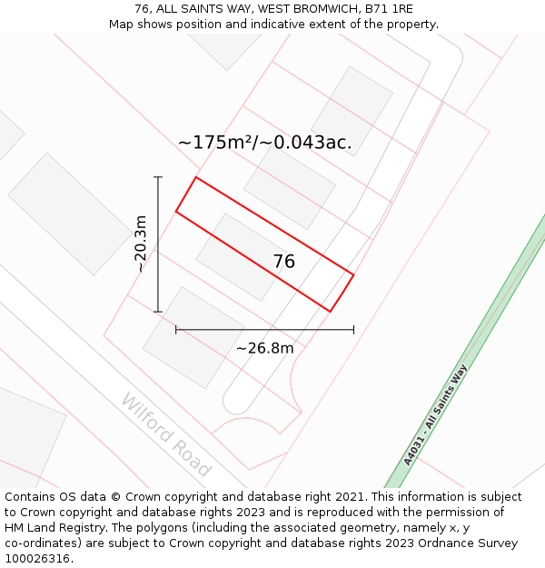 76, ALL SAINTS WAY, WEST BROMWICH, B71 1RE: Plot and title map