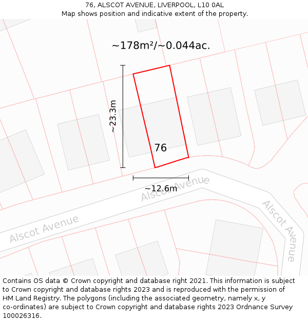 76, ALSCOT AVENUE, LIVERPOOL, L10 0AL: Plot and title map
