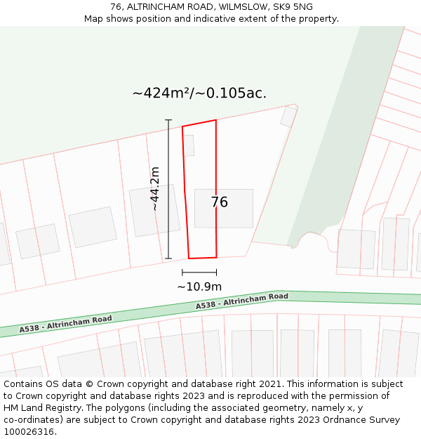 76, ALTRINCHAM ROAD, WILMSLOW, SK9 5NG: Plot and title map