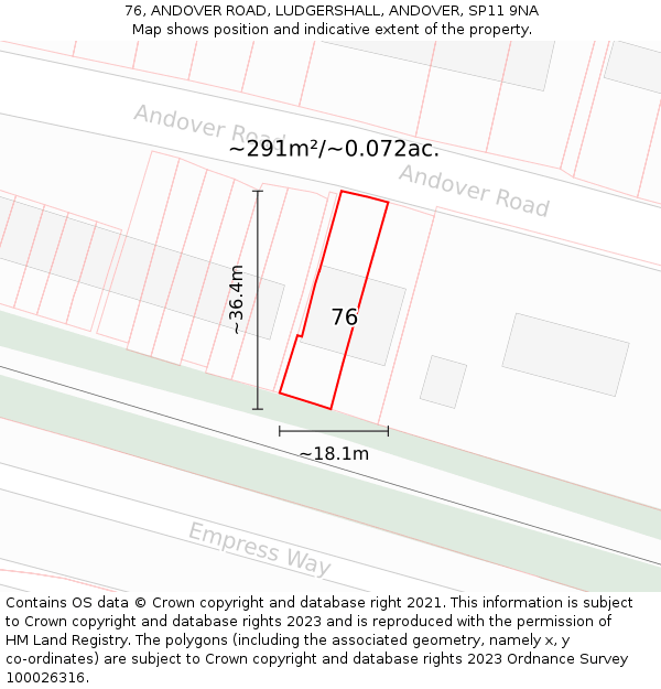 76, ANDOVER ROAD, LUDGERSHALL, ANDOVER, SP11 9NA: Plot and title map