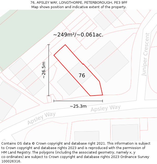 76, APSLEY WAY, LONGTHORPE, PETERBOROUGH, PE3 9PF: Plot and title map