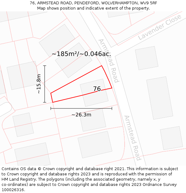 76, ARMSTEAD ROAD, PENDEFORD, WOLVERHAMPTON, WV9 5RF: Plot and title map