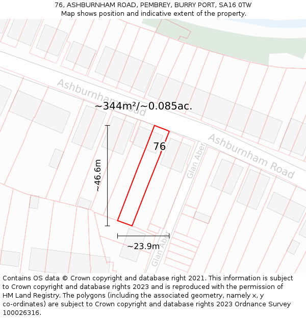 76, ASHBURNHAM ROAD, PEMBREY, BURRY PORT, SA16 0TW: Plot and title map