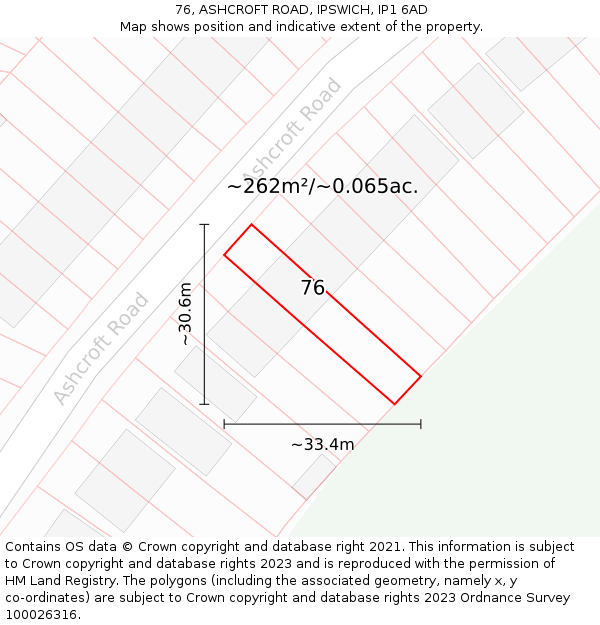 76, ASHCROFT ROAD, IPSWICH, IP1 6AD: Plot and title map