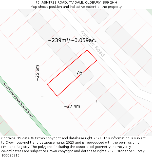 76, ASHTREE ROAD, TIVIDALE, OLDBURY, B69 2HH: Plot and title map