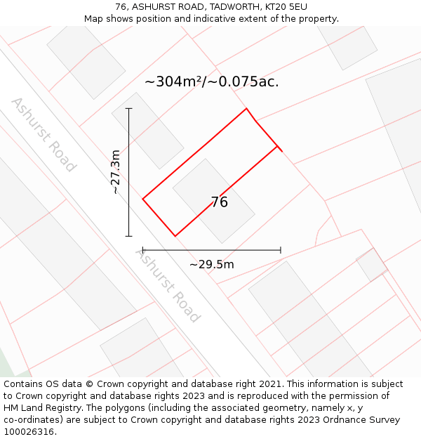 76, ASHURST ROAD, TADWORTH, KT20 5EU: Plot and title map