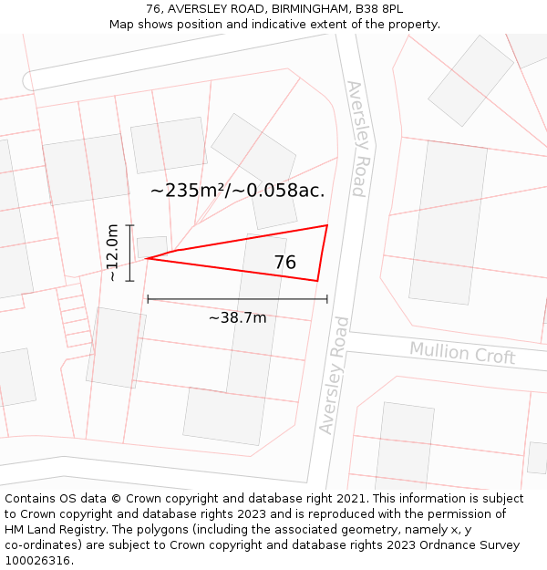 76, AVERSLEY ROAD, BIRMINGHAM, B38 8PL: Plot and title map
