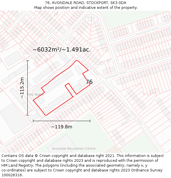 76, AVONDALE ROAD, STOCKPORT, SK3 0DA: Plot and title map