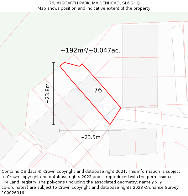 76, AYSGARTH PARK, MAIDENHEAD, SL6 2HQ: Plot and title map