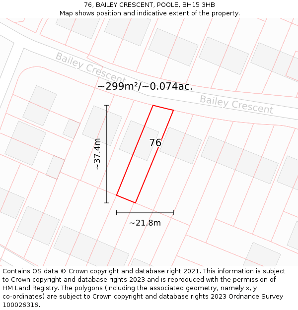 76, BAILEY CRESCENT, POOLE, BH15 3HB: Plot and title map