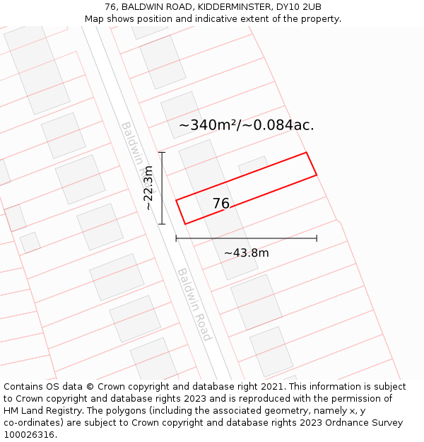 76, BALDWIN ROAD, KIDDERMINSTER, DY10 2UB: Plot and title map