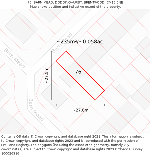 76, BARN MEAD, DODDINGHURST, BRENTWOOD, CM15 0NE: Plot and title map