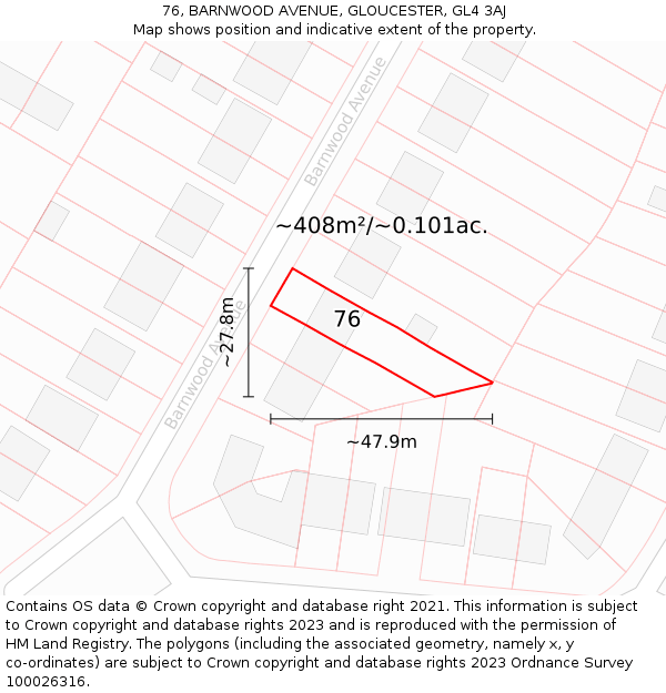 76, BARNWOOD AVENUE, GLOUCESTER, GL4 3AJ: Plot and title map