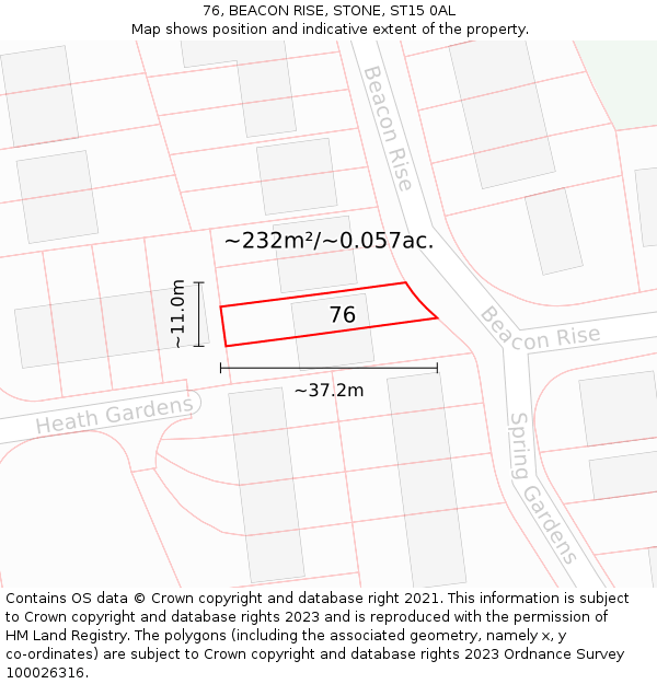 76, BEACON RISE, STONE, ST15 0AL: Plot and title map