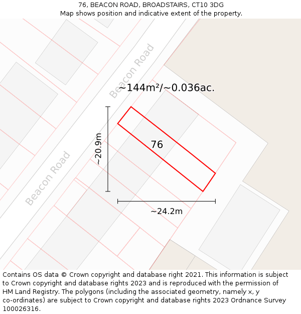 76, BEACON ROAD, BROADSTAIRS, CT10 3DG: Plot and title map