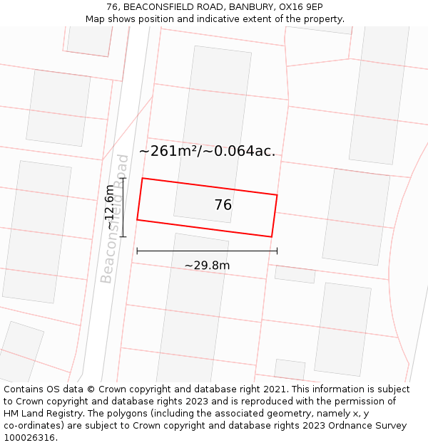 76, BEACONSFIELD ROAD, BANBURY, OX16 9EP: Plot and title map