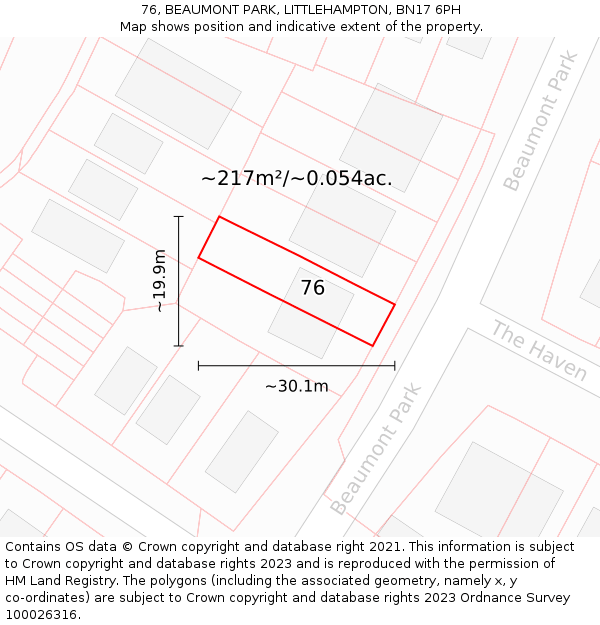 76, BEAUMONT PARK, LITTLEHAMPTON, BN17 6PH: Plot and title map