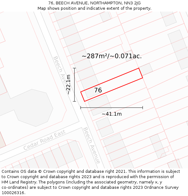 76, BEECH AVENUE, NORTHAMPTON, NN3 2JG: Plot and title map