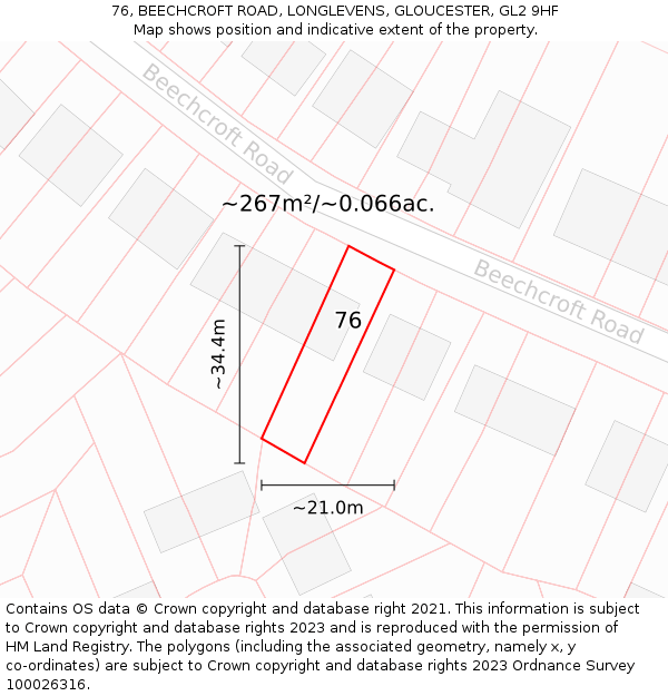 76, BEECHCROFT ROAD, LONGLEVENS, GLOUCESTER, GL2 9HF: Plot and title map