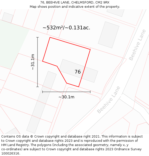76, BEEHIVE LANE, CHELMSFORD, CM2 9RX: Plot and title map