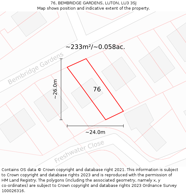 76, BEMBRIDGE GARDENS, LUTON, LU3 3SJ: Plot and title map
