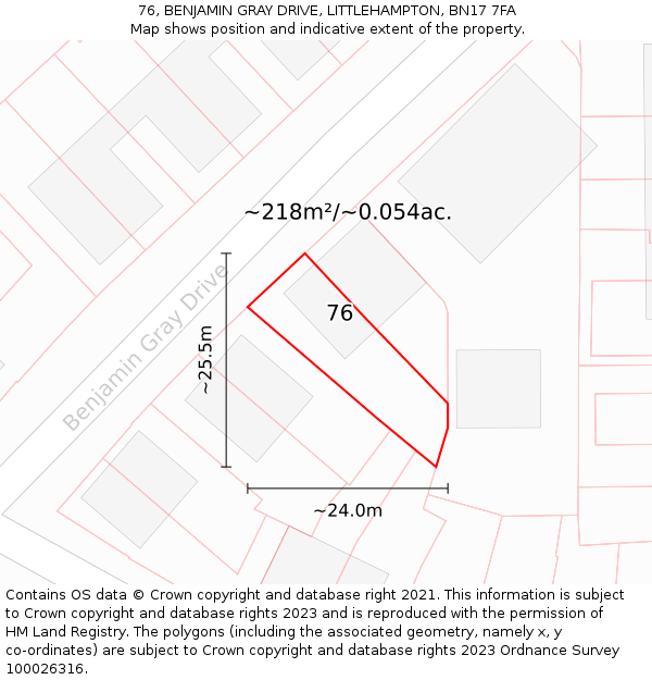 76, BENJAMIN GRAY DRIVE, LITTLEHAMPTON, BN17 7FA: Plot and title map