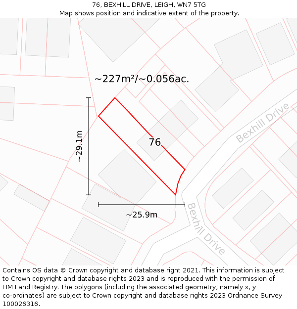 76, BEXHILL DRIVE, LEIGH, WN7 5TG: Plot and title map