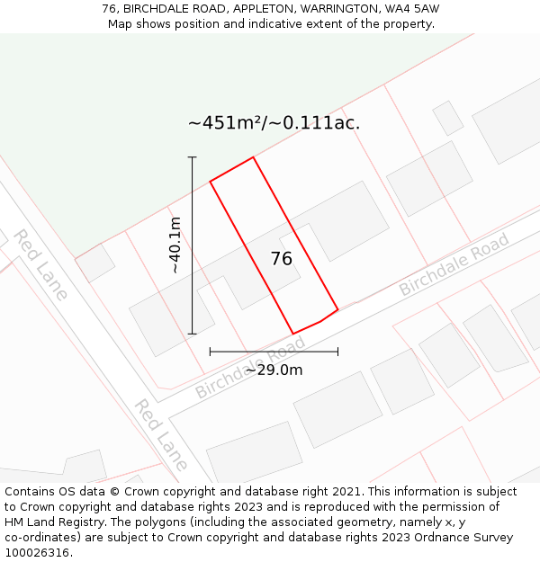 76, BIRCHDALE ROAD, APPLETON, WARRINGTON, WA4 5AW: Plot and title map