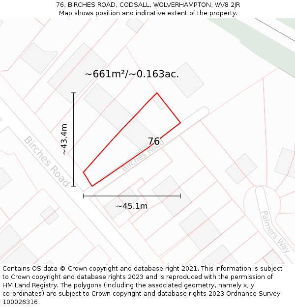 76, BIRCHES ROAD, CODSALL, WOLVERHAMPTON, WV8 2JR: Plot and title map