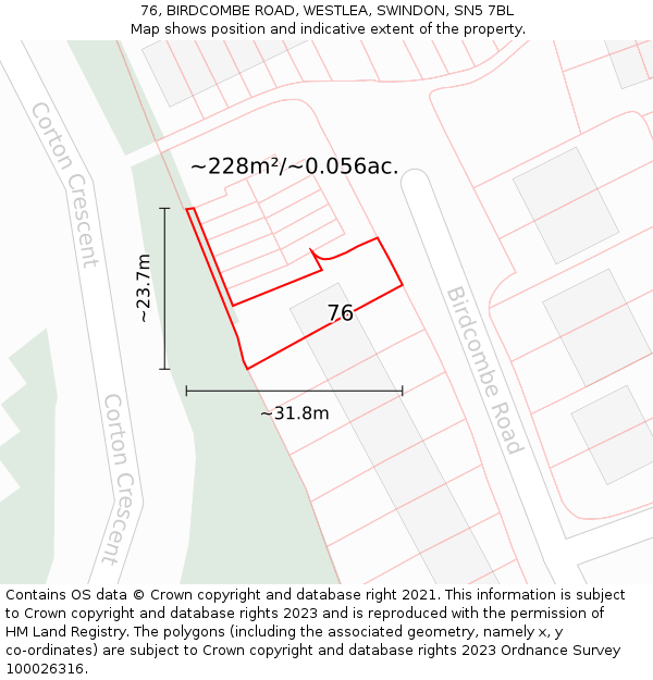 76, BIRDCOMBE ROAD, WESTLEA, SWINDON, SN5 7BL: Plot and title map