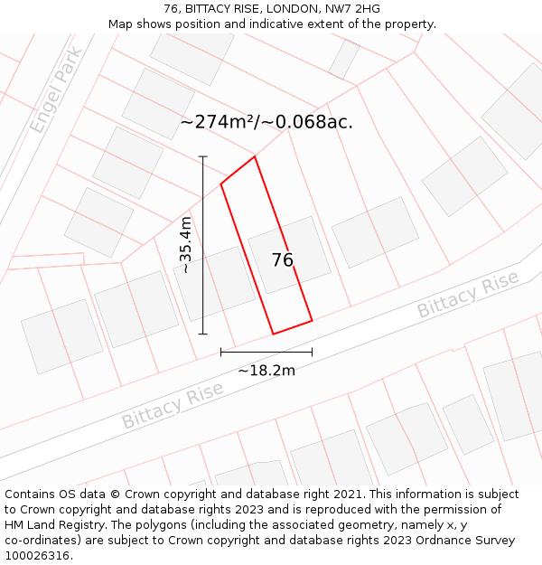76, BITTACY RISE, LONDON, NW7 2HG: Plot and title map