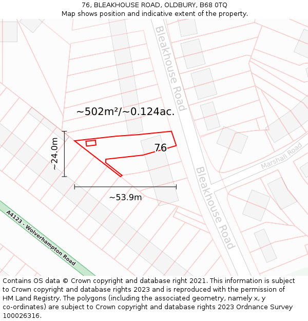 76, BLEAKHOUSE ROAD, OLDBURY, B68 0TQ: Plot and title map