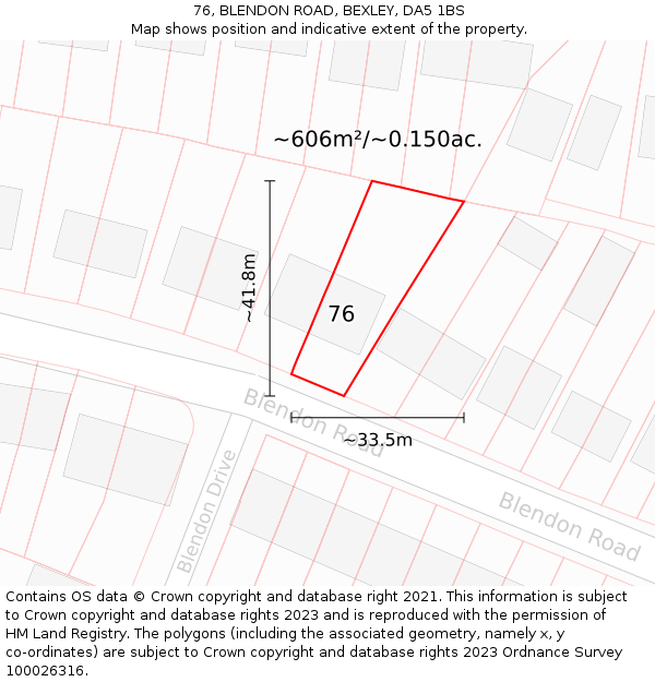 76, BLENDON ROAD, BEXLEY, DA5 1BS: Plot and title map
