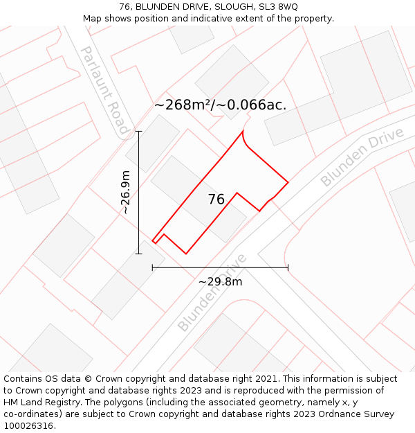 76, BLUNDEN DRIVE, SLOUGH, SL3 8WQ: Plot and title map