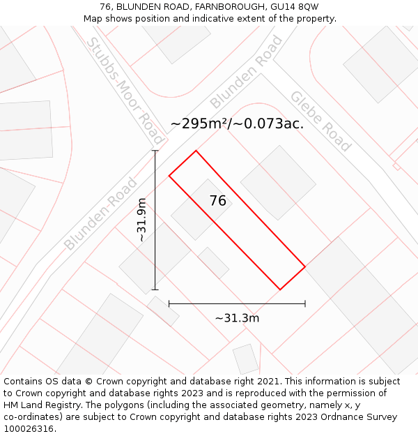 76, BLUNDEN ROAD, FARNBOROUGH, GU14 8QW: Plot and title map