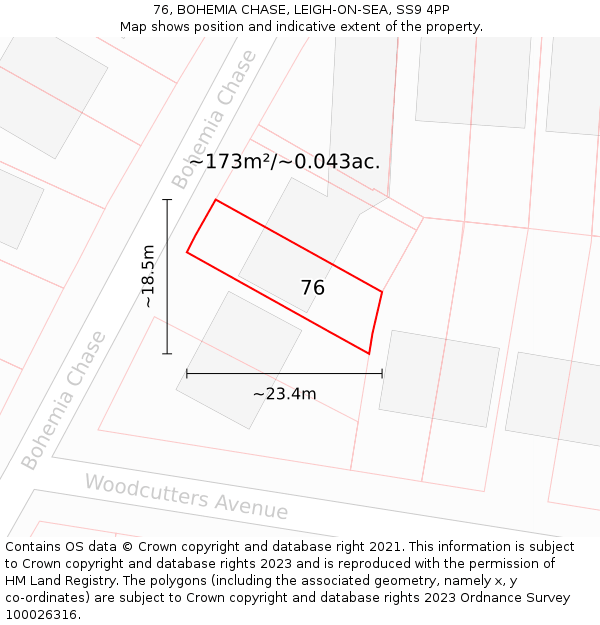 76, BOHEMIA CHASE, LEIGH-ON-SEA, SS9 4PP: Plot and title map
