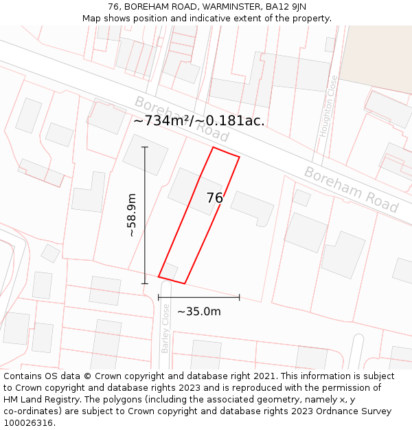 76, BOREHAM ROAD, WARMINSTER, BA12 9JN: Plot and title map