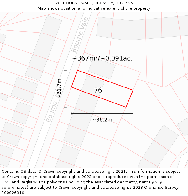 76, BOURNE VALE, BROMLEY, BR2 7NN: Plot and title map