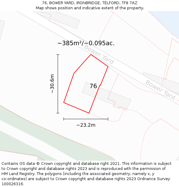 76, BOWER YARD, IRONBRIDGE, TELFORD, TF8 7AZ: Plot and title map