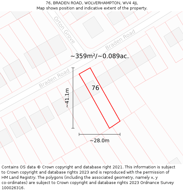 76, BRADEN ROAD, WOLVERHAMPTON, WV4 4JL: Plot and title map