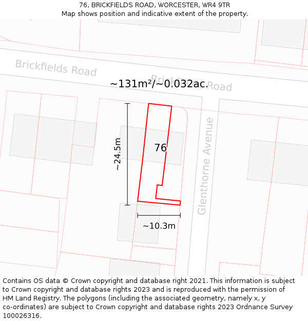 76, BRICKFIELDS ROAD, WORCESTER, WR4 9TR: Plot and title map