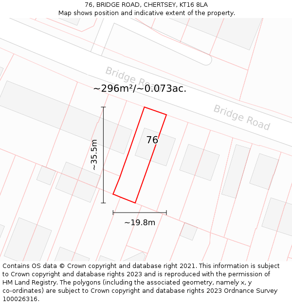 76, BRIDGE ROAD, CHERTSEY, KT16 8LA: Plot and title map