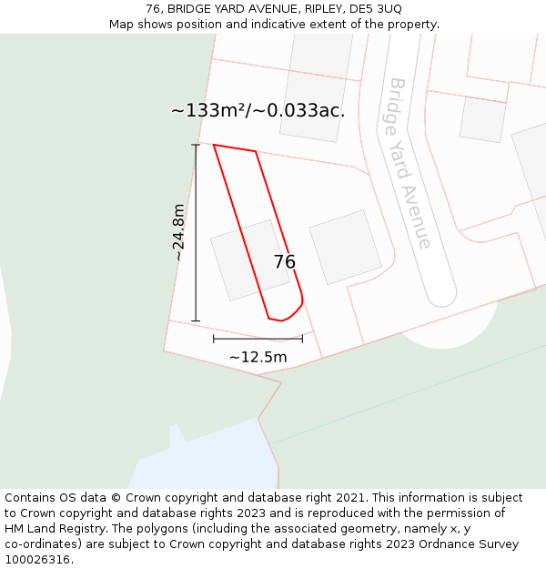 76, BRIDGE YARD AVENUE, RIPLEY, DE5 3UQ: Plot and title map