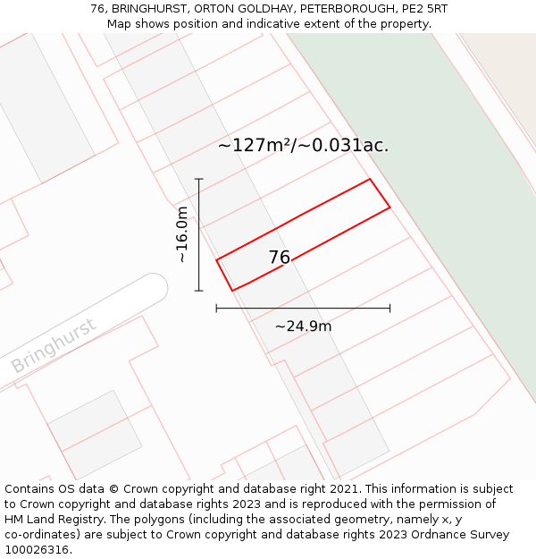 76, BRINGHURST, ORTON GOLDHAY, PETERBOROUGH, PE2 5RT: Plot and title map
