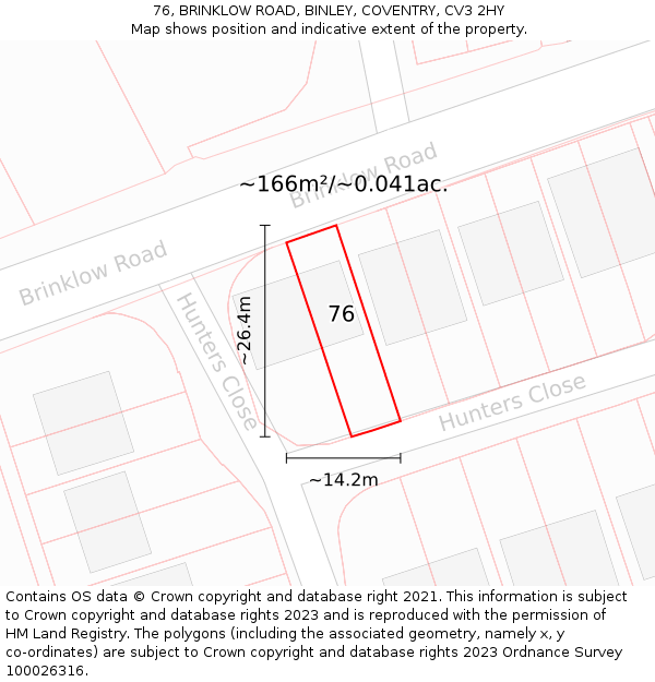 76, BRINKLOW ROAD, BINLEY, COVENTRY, CV3 2HY: Plot and title map