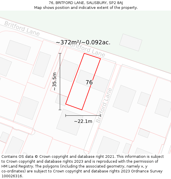 76, BRITFORD LANE, SALISBURY, SP2 8AJ: Plot and title map